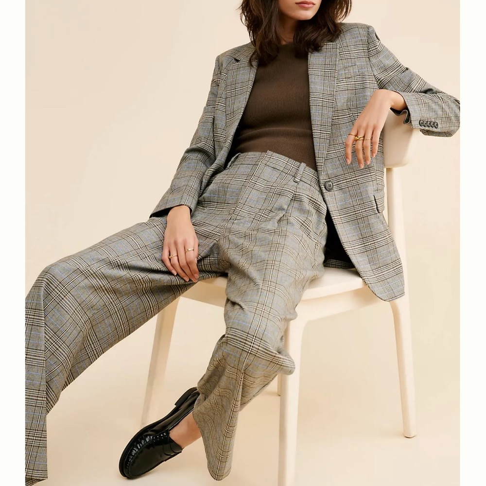 Madewell Margot Wool Blend Slouchy Straight Trousers Women's Brown Plaid Pants 6